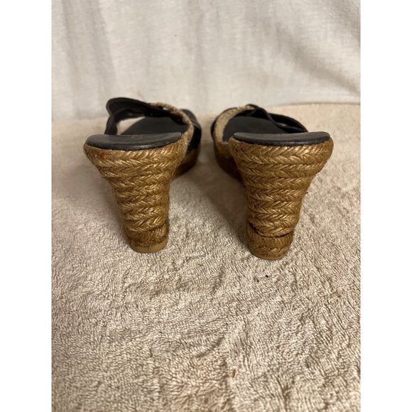André Assous Women's Espadrille Wedge Sandals Size 7 Black & Natural Leather - Picture 4 of 11